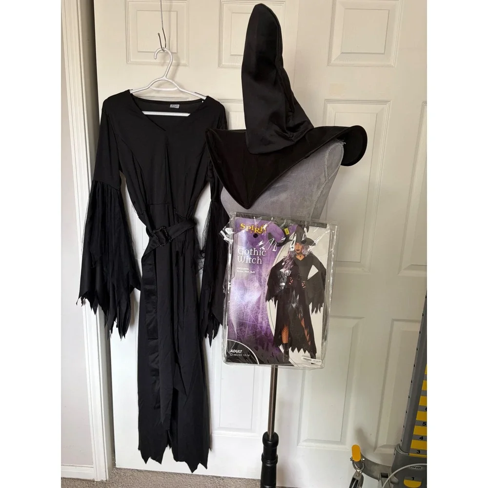Spirit Halloween Cleaned Gothic Witch Costume Dress Hat Belt Set Black M/L 10-14 - Picture 7 of 7